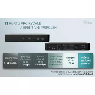 i-tec Univerzalna inteligentna priključna stanica za dva zaslona, napajanje 100 W i-tec Univerzalna inteligentna priključna stanica za dva zaslona, napajanje 100 W