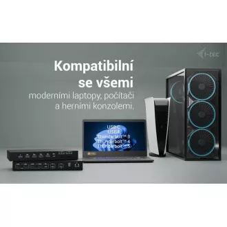 i-tec USB-C KVM priključna stanica za 3 hosta, dvostruki zaslon, napajanje 1x 92W/2x 65W