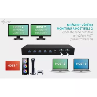 i-tec USB-C KVM priključna stanica za 3 hosta, dvostruki zaslon, napajanje 1x 92W/2x 65W