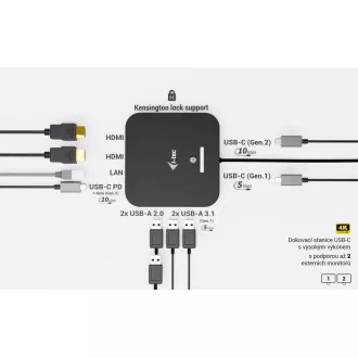 i-tec USB-C Dual HDMI priključna stanica, napajanje 100 W