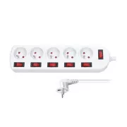 Produžni kabel Solight, 5 utičnica, bijeli, 6x prekidač, 2m