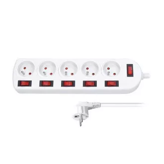 Produžni kabel Solight, 5 utičnica, bijeli, 6x prekidač, 2m