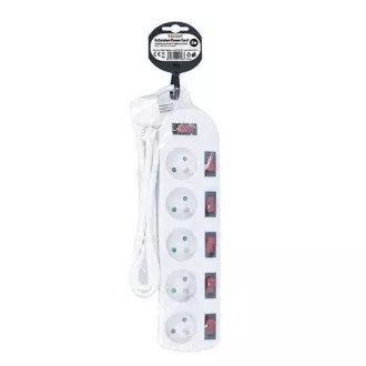 Produžni kabel Solight, 5 utičnica, bijeli, 6x prekidač, 2m