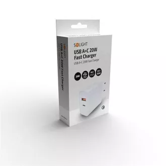Univerzalni adapter za brzo punjenje Solight USB A+C 20W