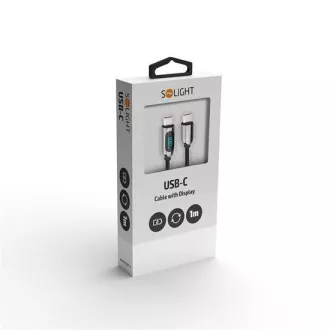 Solight USB-C kabel s zaslonom, USB-C konektor - USB-C konektor, 100W, 1m