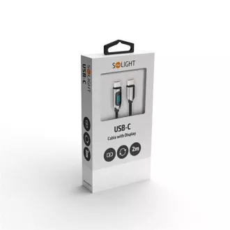 Solight USB-C kabel sa zaslonom, USB-C konektor - USB-C konektor, 100W, 2m
