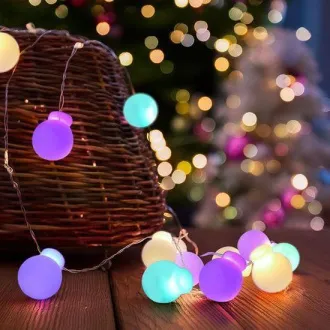 Solight LED božićni lanac u boji, kuglice, 20x LED, 2m, 2x AA
