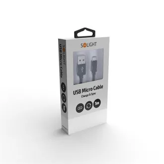 Solight USB kabel, USB 2.0 A konektor - USB B mikro konektor, blister, 1m
