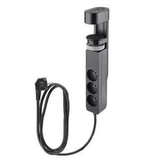 Solight 3z + USB A+C prijenosne stolne utičnice, 2 m, crne, USB brzi punjač 20W PD