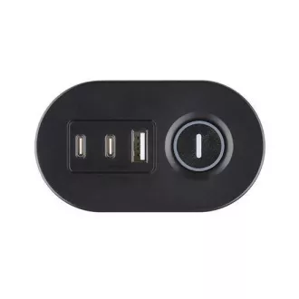 Solight 3z + USB A+C prijenosne stolne utičnice, 2 m, crne, USB brzi punjač 20W PD