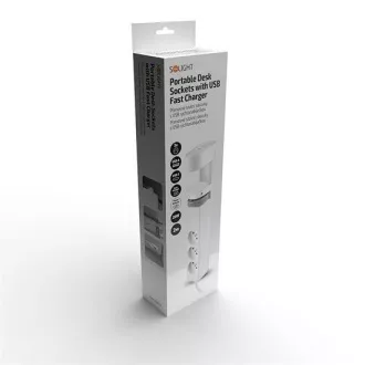 Solight 3z + USB A+C prijenosne stolne utičnice, 2 m, bijela, USB brzi punjač 20W PD