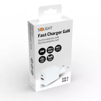 Solight USB-C + USB-A brzi punjač GaN 20W PD