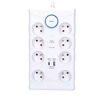 Solight prenaponska zaštita, 8z, USB A+C, 2 m, bijela Solight prenaponska zaštita, 8z, USB A+C, 2 m, bijela