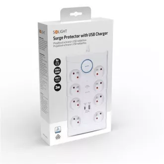 Solight prenaponska zaštita, 8z, USB A+C, 2 m, bijela Solight prenaponska zaštita, 8z, USB A+C, 2 m, bijela