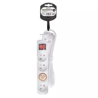 Solight produžni kabel 3m, 4 utičnice, prekidač, 16A/3680W, PVC, bijeli Solight produžni kabel 3m, 4 utičnice, prekidač, 16A/3680W, PVC, bijeli