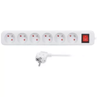 Solight produžni kabel 3m, 6 utičnica, prekidač, 16A/3680W, PVC, bijeli
