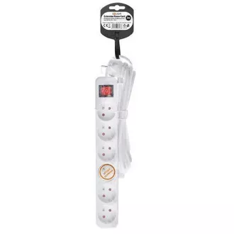 Solight produžni kabel 3m, 6 utičnica, prekidač, 16A/3680W, PVC, bijeli