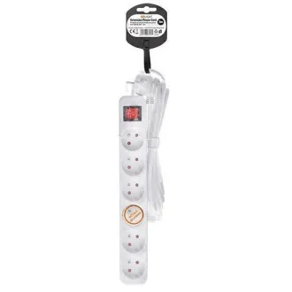 Solight produžni kabel 5m, 6 utičnica, prekidač, 16A/3680W, PVC, bijeli Solight produžni kabel 5m, 6 utičnica, prekidač, 16A/3680W, PVC, bijeli