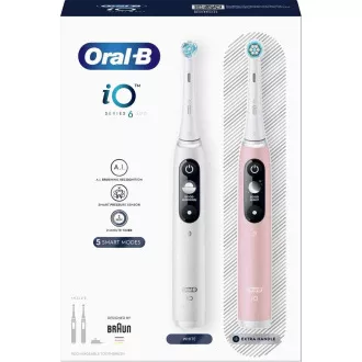 Oral-B iO Series 6 Duo White & Pink Sand set električne četkice za zube, 5 načina rada, AI, timer