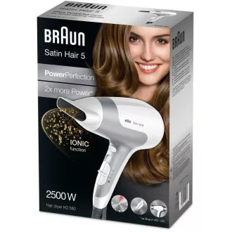 Braun Satin Hair 5 HD580 sušilo za kosu, 2500 W, 2 brzine, 3 temperature, oko za vješanje, bijelo