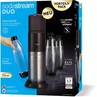 SodaStream Duo Titan Promo-Pack aparat za sodu, 2 staklene boce, 1 plastična boca, kanister CO2, crni