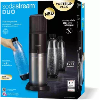 SodaStream Duo Titan Promo-Pack aparat za sodu, 2 staklene boce, 1 plastična boca, kanister CO2, crni SodaStream Duo Titan Promo-Pack aparat za sodu, 2 staklene boce, 1 plastična boca, kanister CO2, crni