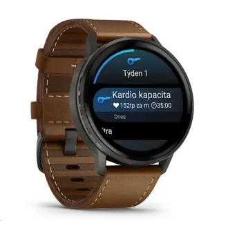 Garmin Venu 4 (45 mm) Slate / Crni silikonski remen i smeđi kožni remen, EU