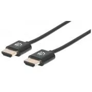 MANHATTAN Ultra tanki HDMI kabel velike brzine s Ethernetom, HEC, ARC, 3D, 4K, HDMI muški na muški, zaštićen, crni, 0,5 m