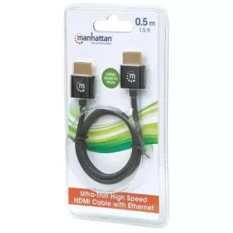 MANHATTAN Ultra tanki HDMI kabel velike brzine s Ethernetom, HEC, ARC, 3D, 4K, HDMI muški na muški, zaštićen, crni, 0,5 m MANHATTAN Ultra tanki HDMI kabel velike brzine s Ethernetom, HEC, ARC, 3D, 4K, HDMI muški na muški, zaštićen, crni, 0,5 m