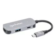 MANHATTAN USB-C 3-u-1 priključna stanica, 1xHDMI, 1xUSB-C, 1xUSB, siva