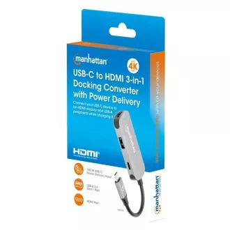 MANHATTAN USB-C 3-u-1 priključna stanica, 1xHDMI, 1xUSB-C, 1xUSB, siva MANHATTAN USB-C 3-u-1 priključna stanica, 1xHDMI, 1xUSB-C, 1xUSB, siva