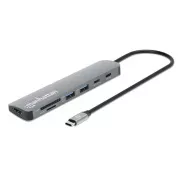 MANHATTAN USB-C 7-u-1 priključna stanica, 1xHDMI, 2xUSB-C, 2xUSB, čitač SD kartica, siva