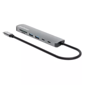 MANHATTAN USB-C 7-u-1 priključna stanica, 1xHDMI, 2xUSB-C, 2xUSB, čitač SD kartica, siva