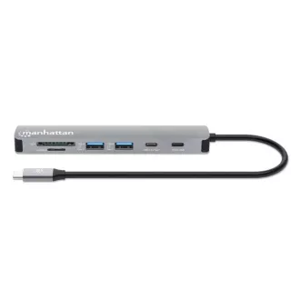 MANHATTAN USB-C 7-u-1 priključna stanica, 1xHDMI, 2xUSB-C, 2xUSB, čitač SD kartica, siva