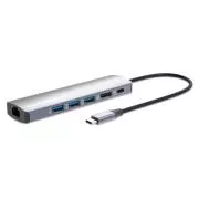 MANHATTAN USB-C 6-u-1 priključna stanica, 1xHDMI, 1xUSB-C, 3xUSB, 1xRJ45, siva