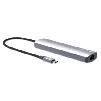 MANHATTAN USB-C 6-u-1 priključna stanica, 1xHDMI, 1xUSB-C, 3xUSB, 1xRJ45, siva