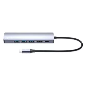 MANHATTAN USB-C 6-u-1 priključna stanica, 1xHDMI, 1xUSB-C, 3xUSB, 1xRJ45, siva