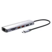 MANHATTAN USB-C 7-u-1 priključna stanica, 1xHDMI, 1xUSB-C, 2xUSB, 1xRJ45, čitač SD kartica, siva