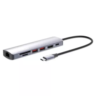 MANHATTAN USB-C 7-u-1 priključna stanica, 1xHDMI, 1xUSB-C, 2xUSB, 1xRJ45, čitač SD kartica, siva