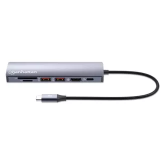 MANHATTAN USB-C 7-u-1 priključna stanica, 1xHDMI, 1xUSB-C, 2xUSB, 1xRJ45, čitač SD kartica, siva