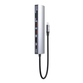 MANHATTAN USB-C 7-u-1 priključna stanica, 1xHDMI, 1xUSB-C, 2xUSB, 1xRJ45, čitač SD kartica, siva