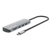 MANHATTAN USB-C 9-u-1 priključna stanica, 1xHDMI, 2xUSB-C, 3xUSB, 1xRJ45, čitač SD kartica, siva