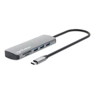 MANHATTAN USB-C 9-u-1 priključna stanica, 1xHDMI, 2xUSB-C, 3xUSB, 1xRJ45, čitač SD kartica, siva MANHATTAN USB-C 9-u-1 priključna stanica, 1xHDMI, 2xUSB-C, 3xUSB, 1xRJ45, čitač SD kartica, siva