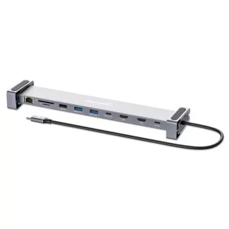 MANHATTAN USB-C 10v1 priključna stanica, 2xHDMI, 2xUSB-C, 3xUSB, 1xRJ45, čitač SD kartica, siva