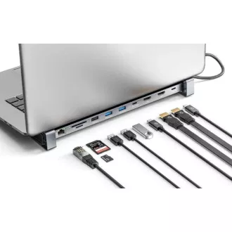 MANHATTAN USB-C 10v1 priključna stanica, 2xHDMI, 2xUSB-C, 3xUSB, 1xRJ45, čitač SD kartica, siva