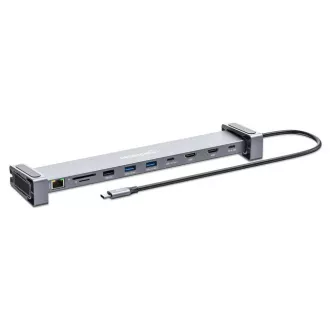 MANHATTAN USB-C 10v1 priključna stanica, 2xHDMI, 2xUSB-C, 3xUSB, 1xRJ45, čitač SD kartica, siva