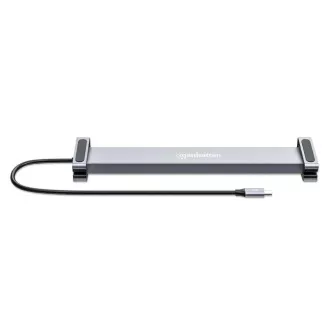 MANHATTAN USB-C 10v1 priključna stanica, 2xHDMI, 2xUSB-C, 3xUSB, 1xRJ45, čitač SD kartica, siva