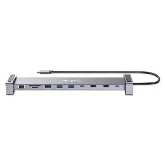 MANHATTAN USB-C 10v1 priključna stanica, 2xHDMI, 2xUSB-C, 3xUSB, 1xRJ45, čitač SD kartica, siva