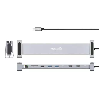 MANHATTAN USB-C 10v1 priključna stanica, 2xHDMI, 2xUSB-C, 3xUSB, 1xRJ45, čitač SD kartica, siva