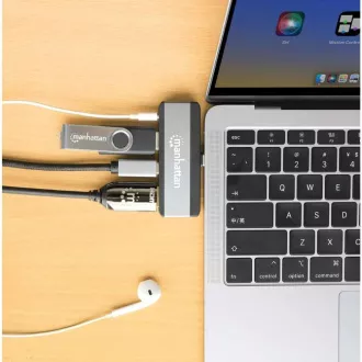 MANHATTAN USB-C 4-u-1 priključna stanica, 1xHDMI, 1xUSB-C, 1xUSB, 1x3,5 mm, siva